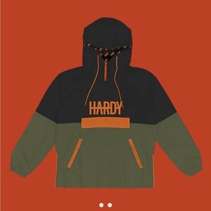 Hardy Quit!!! Tour Hooded Rain Jacket Black, Olive & Orange NWT Size L
